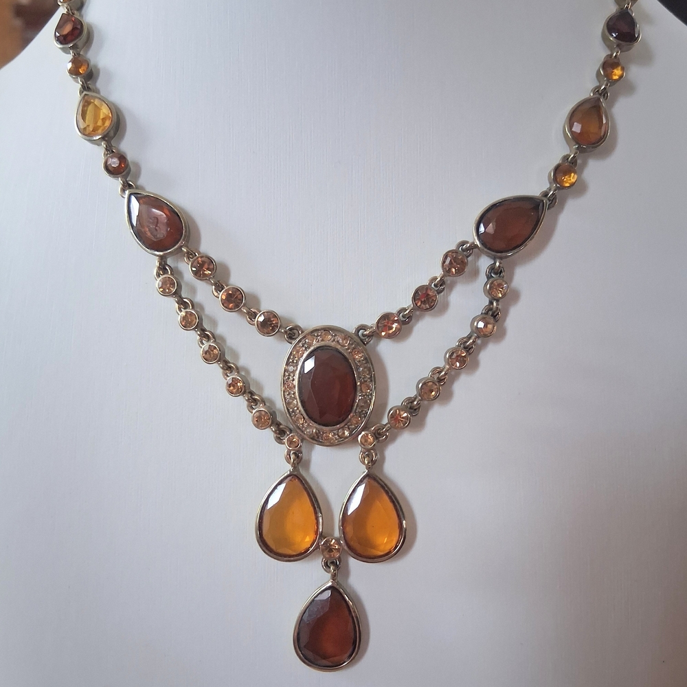 Kohl's Amber Stone Statement Necklace & Dangle Earrings Set - Picture 2 of 5